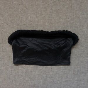 Black Faux Fur Trim Tube Top